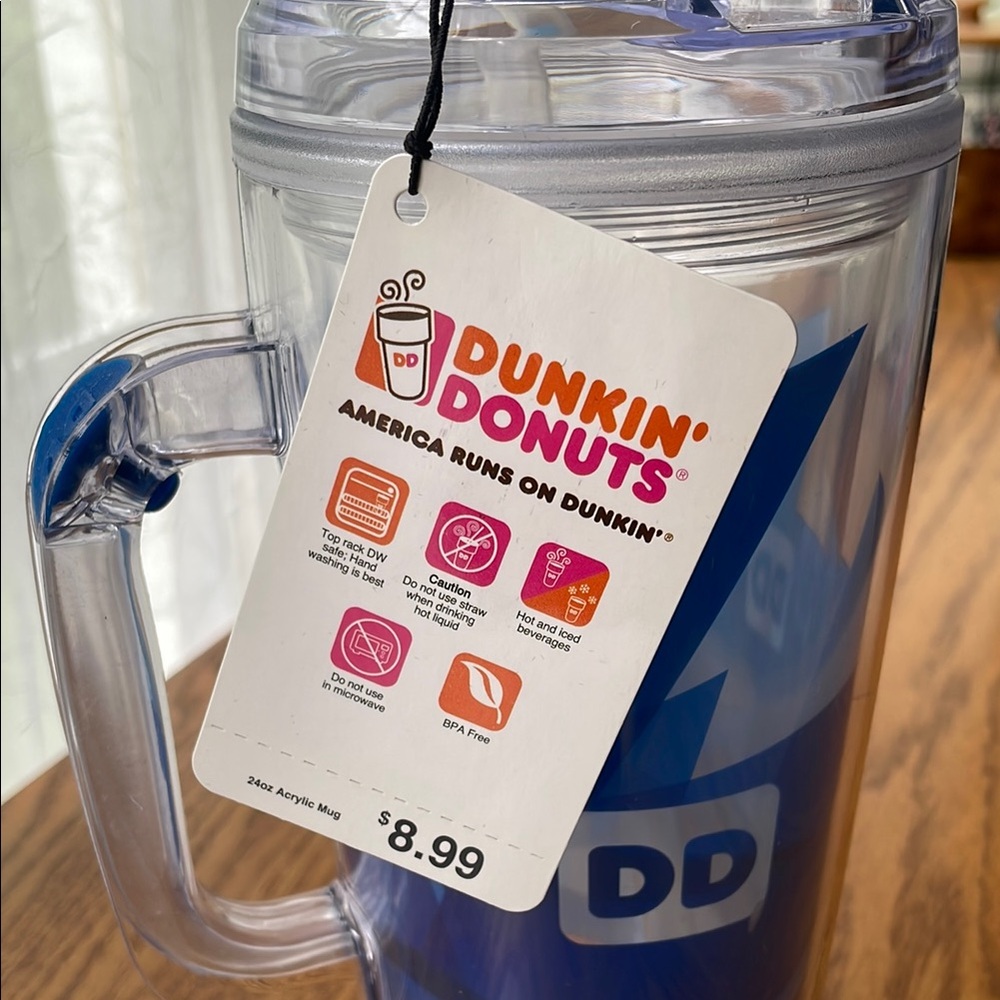DD Blue and Clear Tumbler with Straw-NEW - Picture 3 of 4